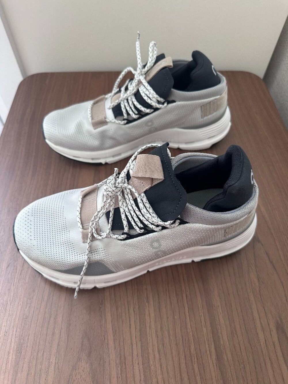 On Running Cloudnova Sneaker in White with Tan Accents size 8